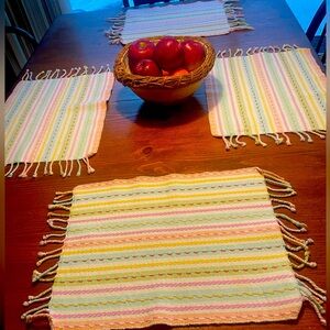 Blossoms & Blooms Pastel Woven Cottage Core Placemats Qty 6 India Shabby Chic’